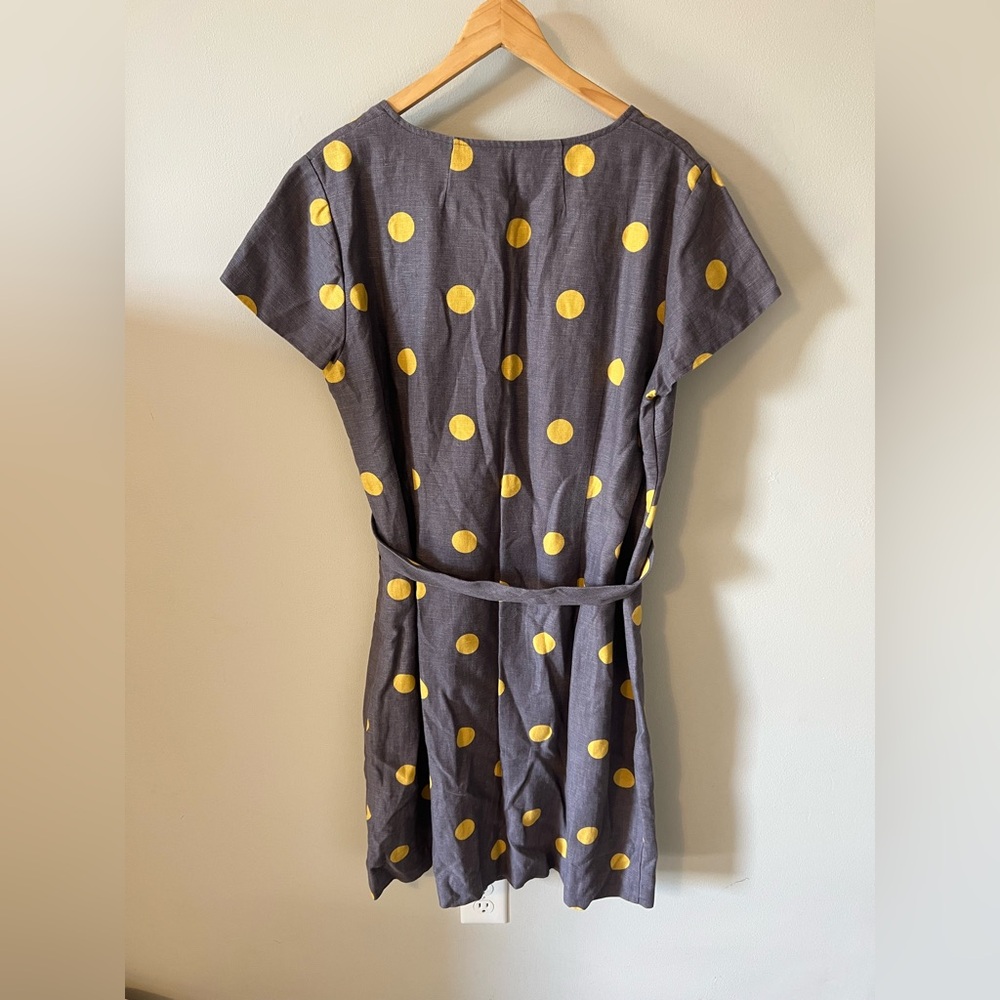Boden Gray Midi Dress with Yellow Polka Dots and Belt - Picture 10 of 11